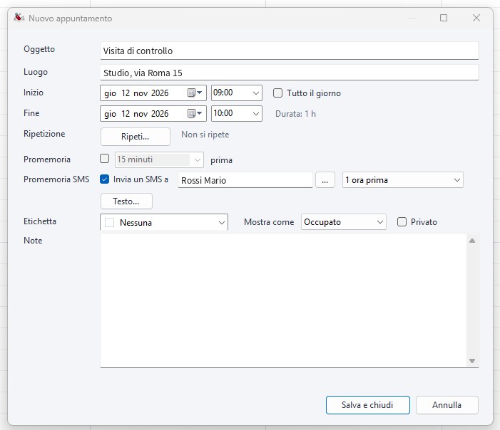 Invio SMS dalla rubrica di Mind Organizer