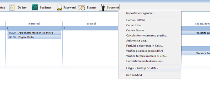 Strumento Backup agenda rubrica